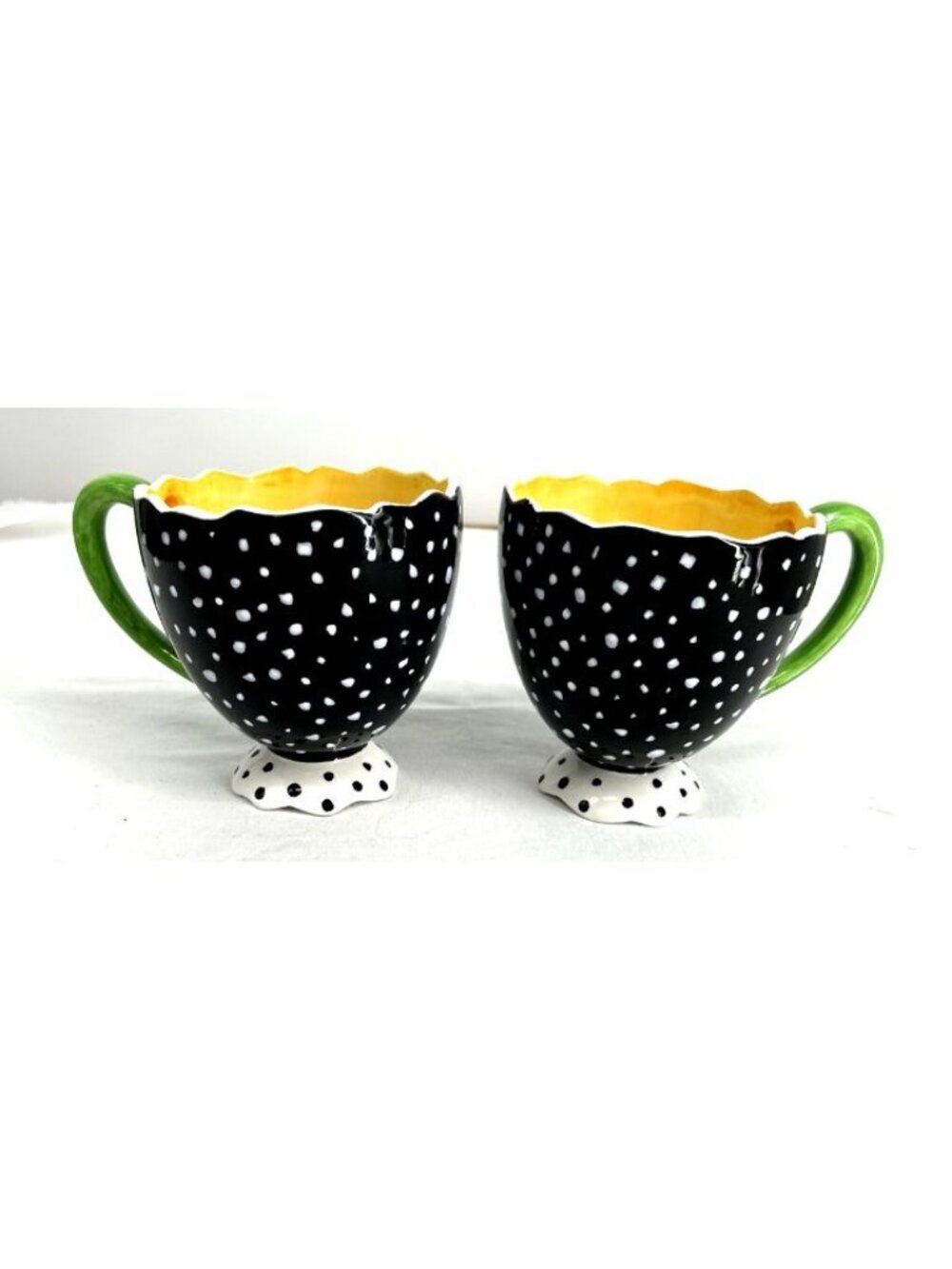 Dept 56 Ceramic Cracked Egg Coffee Mug Cup Black White Dot Easter Lot of 2